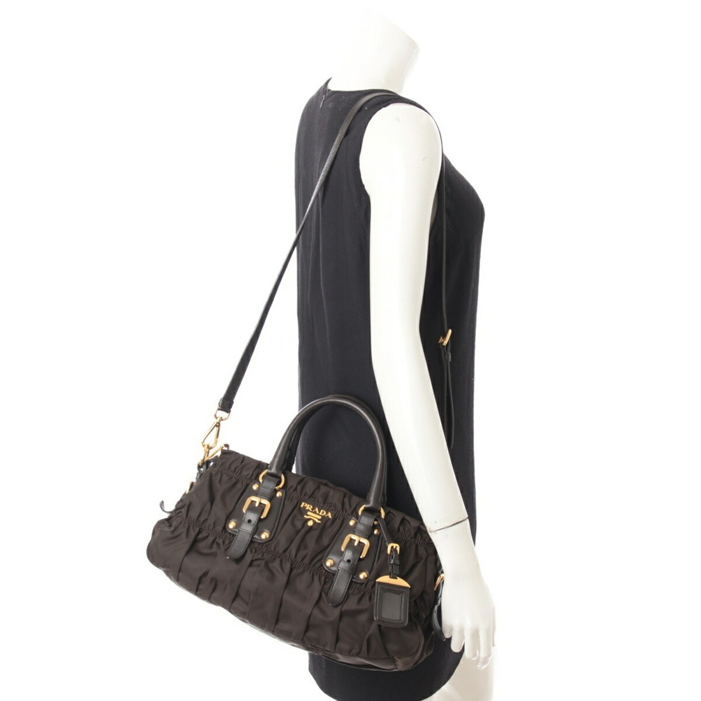 Prada Tessuto Gaufre Gathered Handbag Dark Khaki - Picture 9 of 9